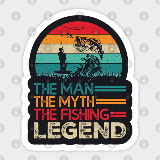 Vintage Bass Fishing Man The Myth The Fishing Legend T-Shirt Sticker by Upswipe.de